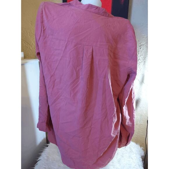 EUC Size Med Sandwashed Tencel Button Down Collarless Top from Eileen Fisher - Picture 3 of 4